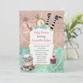 ヴィンテージピンク&ターコイズワンダーランドベビーシャワー 招待状 (スタンド正面)