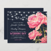 ヴィンテージピンク&ネイビー予算結婚式招待状 (正面/裏面)