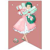 ヴィンテージピンク+バラ金ゴールドクリスマスバンティングバナー バンティングフラッグ (第2の旗)