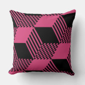 ヴィンテージピンク&ブラックストライプダイヤモンド市松模様に クッション (正面)