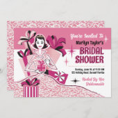 ヴィンテージピンク+ブラックブライダルシャワー 招待状 (正面/裏面)