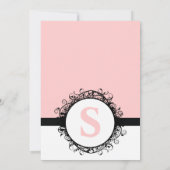 ヴィンテージピンク&ブラック結婚モノグラムまたは任意の色 招待状 (裏面)