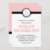 ヴィンテージピンク&ブラック結婚モノグラムまたは任意の色 招待状 (正面/裏面)