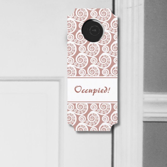 ヴィンテージピンク&ホワイトボタニカルファーンリーフ ドアノブサイン (Vintage Pink & White Botanical Fern Leaf Door Hanger)