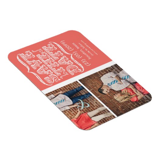 ヴィンテージピンク&ホワイト日付写真マグネットを保存 マグネット (右側)