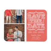 ヴィンテージピンク&ホワイト日付写真マグネットを保存 マグネット (横)