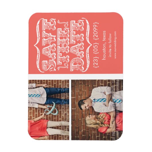 ヴィンテージピンク&ホワイト日付写真マグネットを保存 マグネット (縦)