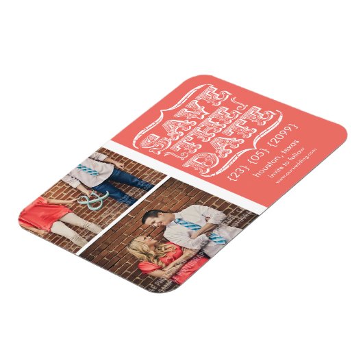 ヴィンテージピンク&ホワイト日付写真マグネットを保存 マグネット (左側)