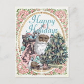 ヴィンテージピンク+ミントブラックサンタクロースクリスマス シーズンポストカード (正面)