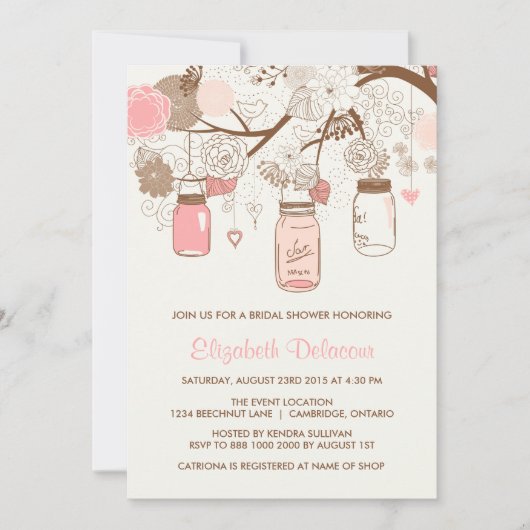 ヴィンテージピンク メイソンジャー 結婚前お披露目 招待状 (正面)