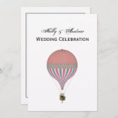 ヴィンテージピンク、ライトブルー熱気球V結婚ズ 招待状 (正面/裏面)