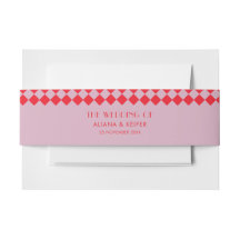 ヴィンテージピンク&レッドチェッカーボードレトロ結婚ズ