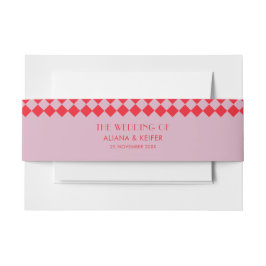 ヴィンテージピンク&レッドチェッカーボードレトロ結婚ズ 招待状ベリーバンド