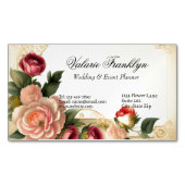 ヴィンテージピンク&レッドローゼエレガントウェディングプランナー マグネット名刺 (正面)