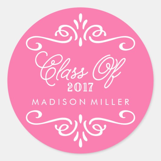 ヴィンテージピンク |卒業スタンプ ラウンドシール (正面)