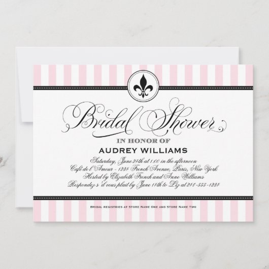 ヴィンテージピンク(紋章の)フラ・ダ・リフランスのブライダルシャワー 招待状 (正面)