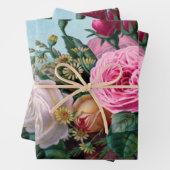 ヴィンテージピンク、赤のバラとバグのフローラ ラッピングペーパーシート (インサイチュ)