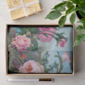 ヴィンテージピンク、赤のバラとバグのフローラ 薄葉紙 (ギフト)