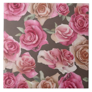 ヴィンテージピンク、赤、白バラ タイル