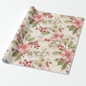 ヴィンテージピンク、赤、緑のフローラ ラッピングペーパー (アンロールド)