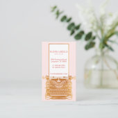 ヴィンテージピンク&金ゴールドアンダーウッドタイプライターモノグラム 名刺 (スタンド正面)