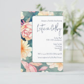ヴィンテージピンク、青、緑のフローラ赤ちゃんシャワー 招待状 (スタンド正面)
