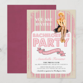 ヴィンテージピンストライプクレトロピンアップガールバチェロレッテ 招待状