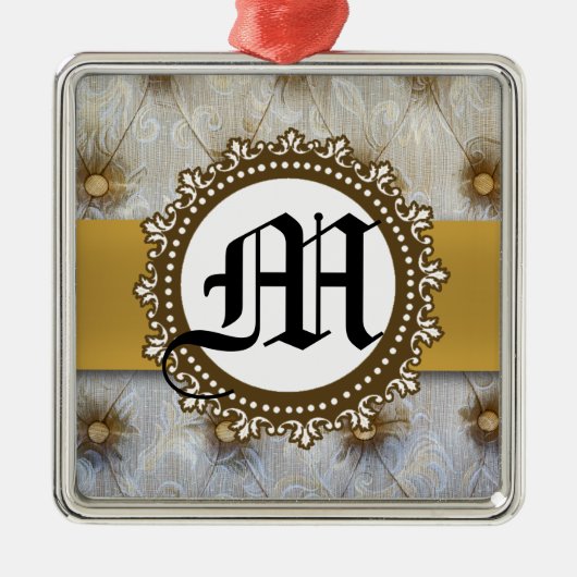 ヴィンテージピンタックファブリックモノグラムイニシャルオーナメント メタルオーナメント (正面)