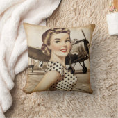ヴィンテージピンナップの女の子と第2次世界大戦飛行機エレガント、 クッション (ブランケット)
