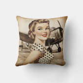 ヴィンテージピンナップの女の子と第2次世界大戦飛行機エレガント、 クッション (裏面)