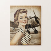 ヴィンテージピンナップの女の子と第2次世界大戦飛行機エレガント、 ジグソーパズル (縦)