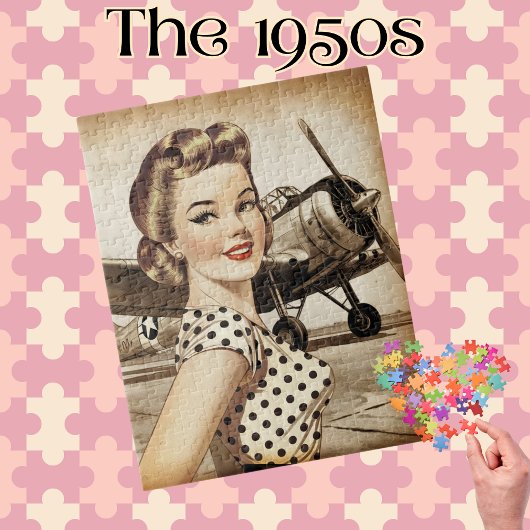 ヴィンテージピンナップの女の子と第2次世界大戦飛行機エレガント、 ジグソーパズル