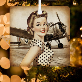 ヴィンテージピンナップの女の子と第2次世界大戦飛行機エレガント、 メタルオーナメント