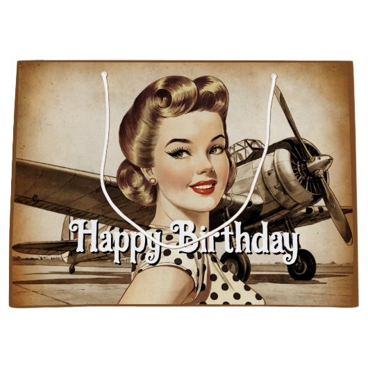 ヴィンテージピンナップの女の子と第2次世界大戦飛行機エレガント、 ラージペーパーバッグ (正面)