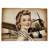 ヴィンテージピンナップの女の子と第2次世界大戦飛行機エレガント、 ラージペーパーバッグ (裏面)