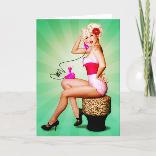 ヴィンテージピンナップの女の子の電話グリーティングカード カード (正面)