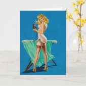 ヴィンテージピンナップアイロン、誕生日 カード (黄色い花)