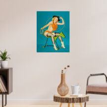 ヴィンテージピンナップアート – 女性のカーボーイ乗用木馬