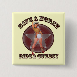 ヴィンテージピンナップガールカウボーイに乗って馬を救う 缶バッジ