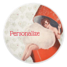 ヴィンテージピンナップガールハットボックスかわいいハートシルバーレッド