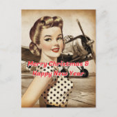 ヴィンテージピンナップガール、第2次世界大戦飛行機、クリスマエレガントス シーズンポストカード (正面)