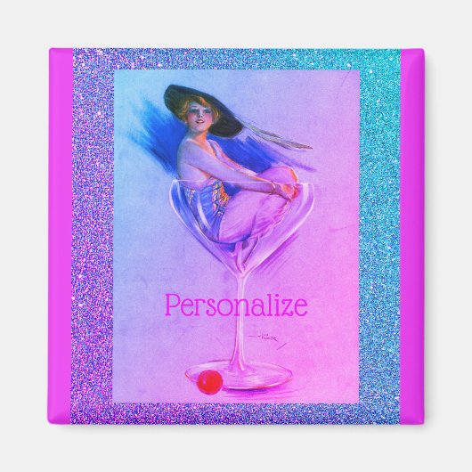 ヴィンテージピンナップ女の子ダーティマルティニかわいいカクテル マグネット (正面)