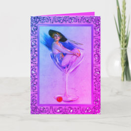 ヴィンテージピンナップ女の子ダーティマルティニ可愛いピンクパープル カード