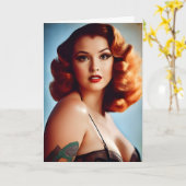 ヴィンテージピンナップ誕生日 カード (黄色い花)