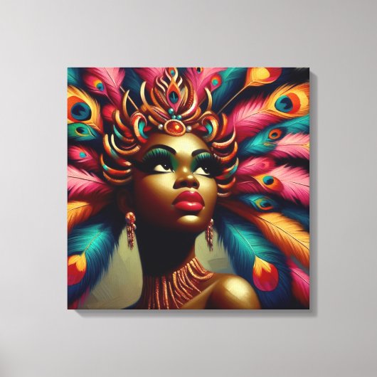 ヴィンテージピン留めアフリカ女性はっきりした羽1960s キャンバスプリント (正面)