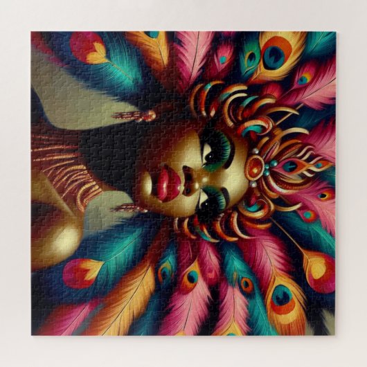 ヴィンテージピン留めアフリカ女性はっきりした羽1960s ジグソーパズル (横)