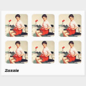 ヴィンテージピン留めガールアートステッカーシート スクエアシール (シート)