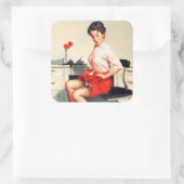 ヴィンテージピン留めガールアートステッカーシート スクエアシール (バッグ)