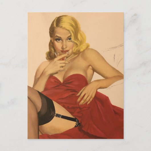 ヴィンテージピン留めガールポストカード ポストカード (正面)