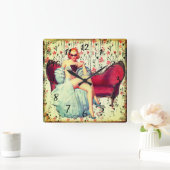 ヴィンテージピン留め女の子レトロサザンベレッド スクエア壁時計 (ホーム)